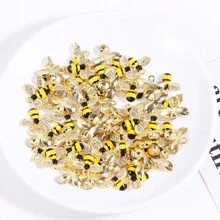 10pcs Cute Rhinestone Bee Shaped Zinc Alloy Oil Drip Diy Jewelry Pendant For Earrings, Necklace And Other Accessories