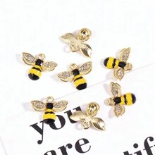10pcs Cute Rhinestone Bee Shaped Zinc Alloy Oil Drip Diy Jewelry Pendant For Earrings, Necklace And Other Accessories