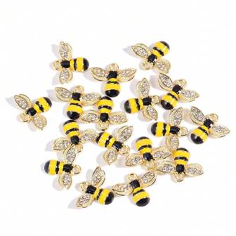 10pcs Cute Rhinestone Bee Shaped Zinc Alloy Oil Drip Diy Jewelry Pendant For Earrings, Necklace And Other Accessories