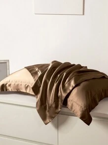 1pc Satin Solid Color Pillowcase, Envelope Closure Soft Pillow Cover For Bedroom, Bedding - Multicolor - View 6