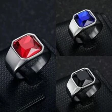 1件装奢华不锈钢首饰，几何红蓝黑立方氧化锆戒指，男士商务风配饰，周年纪念/派对礼物 - 戒指 - 查看 1