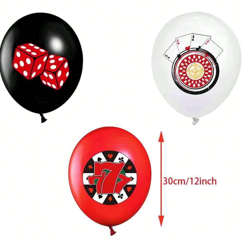 9pcs 2024 New Poker Themed Dice And Playing Cards, Latex Balloons