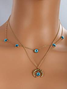 XUPING JEWELRY 1條女士雙層多巴胺吊墜項鍊,時尚優雅的嘻哈風格,適合y2k藍寶石珠子疊戴項鍊 - 多層項鍊 - 查看 1
