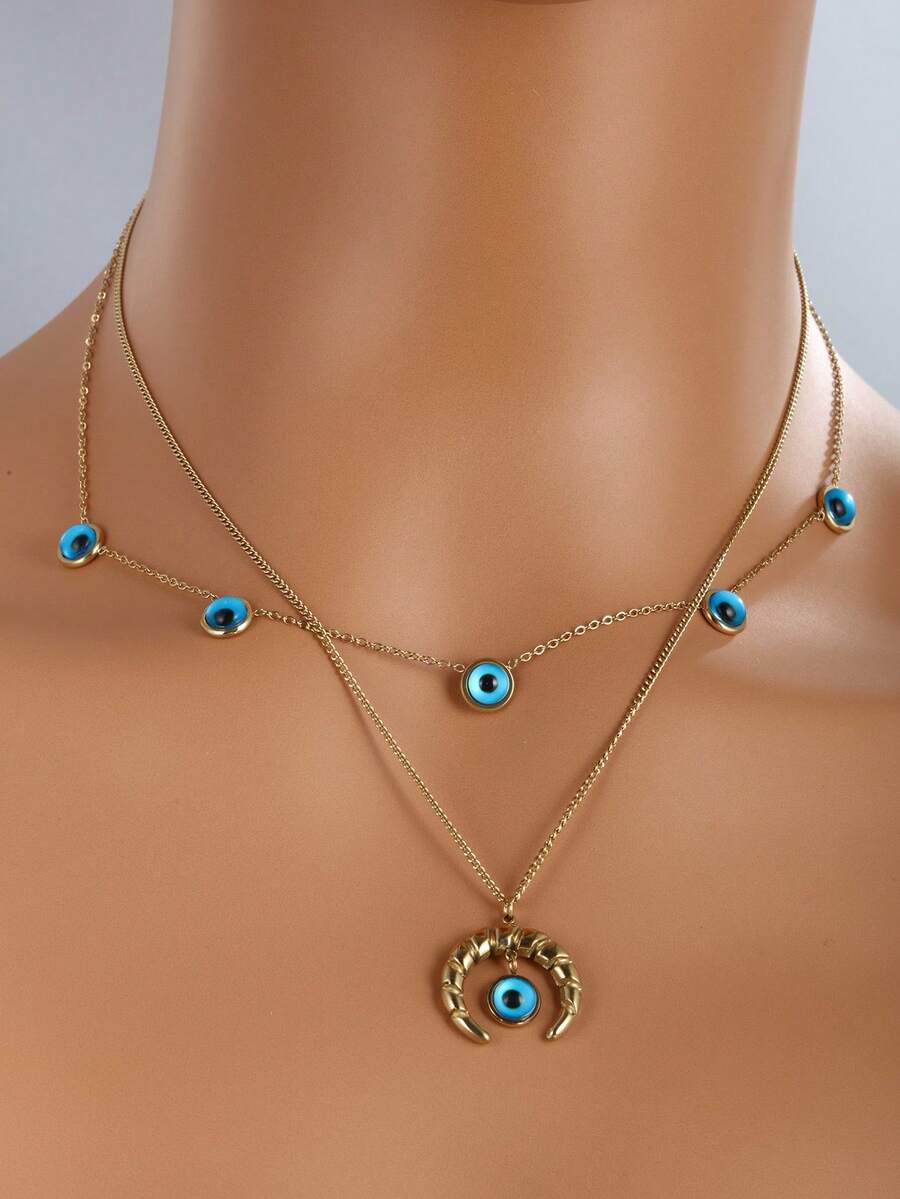 XUPING JEWELRY 1條女士雙層多巴胺吊墜項鍊,時尚優雅的嘻哈風格,適合y2k藍寶石珠子疊戴項鍊 - 多層項鍊 - 查看 1