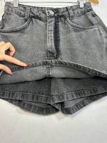 Women Denim Shorts - 深灰色 - 查看 5