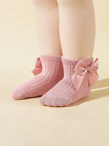 4 Stücke Baby Mädchen Bogen Dekor 3d Design Bis Zur Mitte Der Wade Socken, Alle Saisons