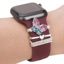 4 件套金属创意幻彩蝴蝶表带饰物装饰环兼容 表带配件兼容 Galaxy Watch 系列表带饰物礼物送给朋友 - 彩色 - 查看 2