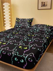 1 Peça Lençol Flanelado Com Estampa De Gatos, Roupa De Cama Para Quarto