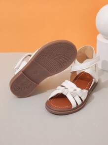 1 Pair Girls Striped Hollow PU Lace-Up Design Flat Cute Sandals, Suitable For Summer - White - View 5