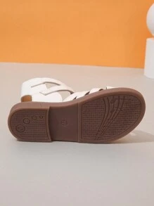 1 Pair Girls Striped Hollow PU Lace-Up Design Flat Cute Sandals, Suitable For Summer - White - View 7