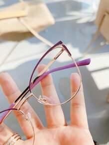 1 件装女士猫眼金属日常百搭裸妆防护平光眼镜 - 無色 - 查看 8