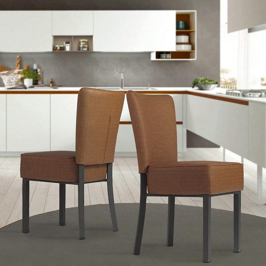 LUCKYERMORE Set Of 2 Coffee Upholstered Dining Chairs Padded Heavy Duty Sturdy Fully Assembled