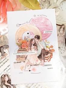 1 Pack Of Pet White Ink Stickers For Daily Life Decoration, Artistic And Creative Images For Girls' Collage Materials