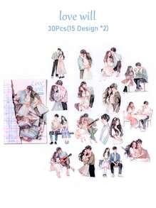 1 Pack Of Pet White Ink Stickers For Daily Life Decoration, Artistic And Creative Images For Girls' Collage Materials