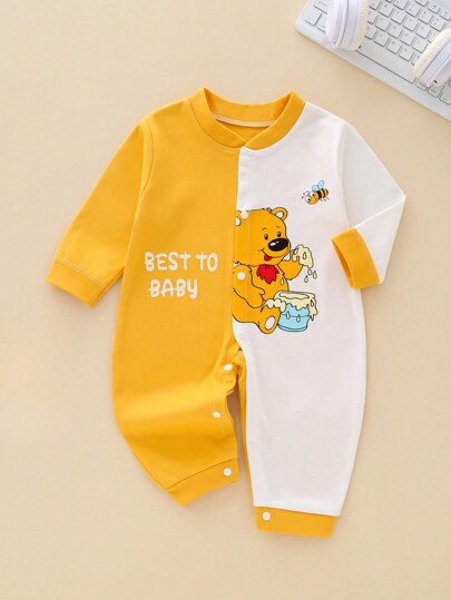 Body Con Estampado De Oso De Dibujos Animados Y Eslogan Para Bebé Niño