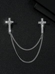 1pc Fashionable European & American Style Full Rhinestone Cross Necklace Brooch For Men - Silver - View 1