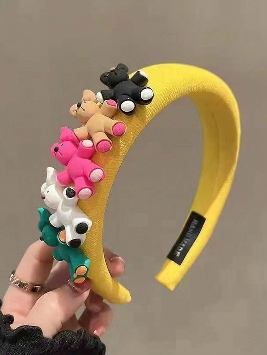 1pc Children's New Colorful Cartoon Headband With 5 Bears, Slip-Proof And Simple For Daily Wear Or - Yellow - View 1