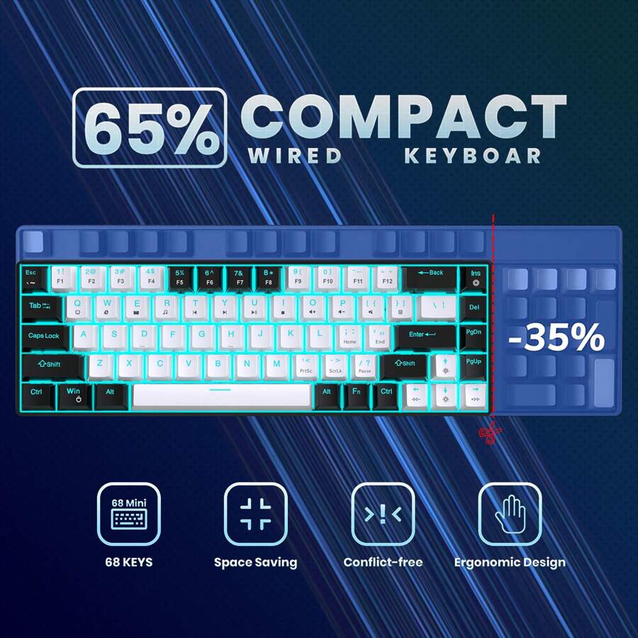 HXSJ 68 Key Mechanical Keyboard Axis Can Be Replaced, TwoColor