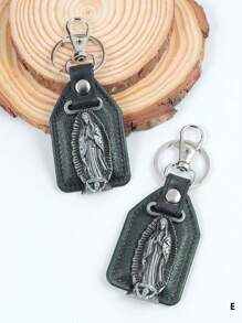 1 Peça Pingente De Carro Com Cruz De Nossa Senhora De Metal Vintage Personalizado & Pu Material Com Anel De Gancho Para Chaves