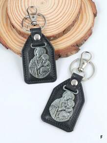1 Peça Pingente De Carro Com Cruz De Nossa Senhora De Metal Vintage Personalizado & Pu Material Com Anel De Gancho Para Chaves