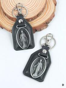 1 Peça Pingente De Carro Com Cruz De Nossa Senhora De Metal Vintage Personalizado & Pu Material Com Anel De Gancho Para Chaves