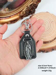 1 Peça Pingente De Carro Com Cruz De Nossa Senhora De Metal Vintage Personalizado & Pu Material Com Anel De Gancho Para Chaves