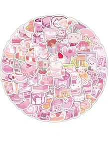 100 pièces Autocollants de gribouillages de dessins animés de collations roses, décoratifs pour bouteilles d'eau, voitures, bagages, décalcomanies d'autocollants