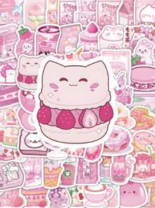 100 pièces Autocollants de gribouillages de dessins animés de collations roses, décoratifs pour bouteilles d'eau, voitures, bagages, décalcomanies d'autocollants