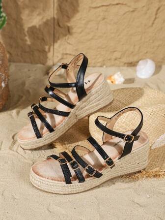 Lame Heel Thick Sole Rope Sandals For Women
