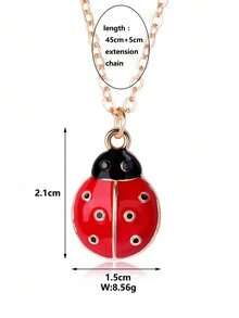 1pc Cute Zinc Alloy Beetle Shaped Pendant Necklace With Red & Black Dripping Design, Suitable For Girls Daily Wear Jewelry - Multicolor - View 4