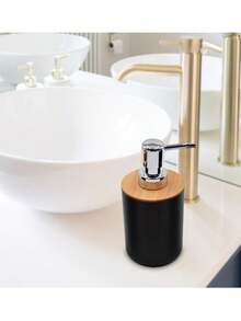 Hand Soap Dispenser, Black White Vintage Bamboo Bathroom Dispenser, Liquid Soap Bottle, Soap Dispenser - 黑色 - 查看 1