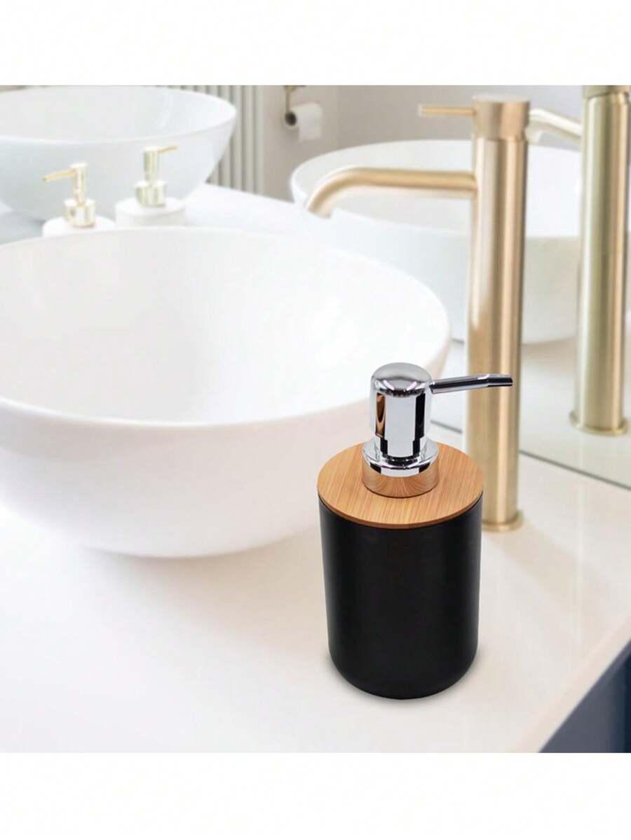Hand Soap Dispenser, Black White Vintage Bamboo Bathroom Dispenser, Liquid Soap Bottle, Soap Dispenser - 黑色 - 查看 1