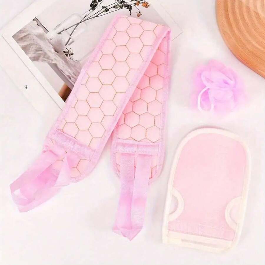 3-Piece Exfoliating Bath Cloth Set - Get A Deep, Heavy Exfoliation And Remove Dead Skin With Our Back Scrubber! - Pink - View 1