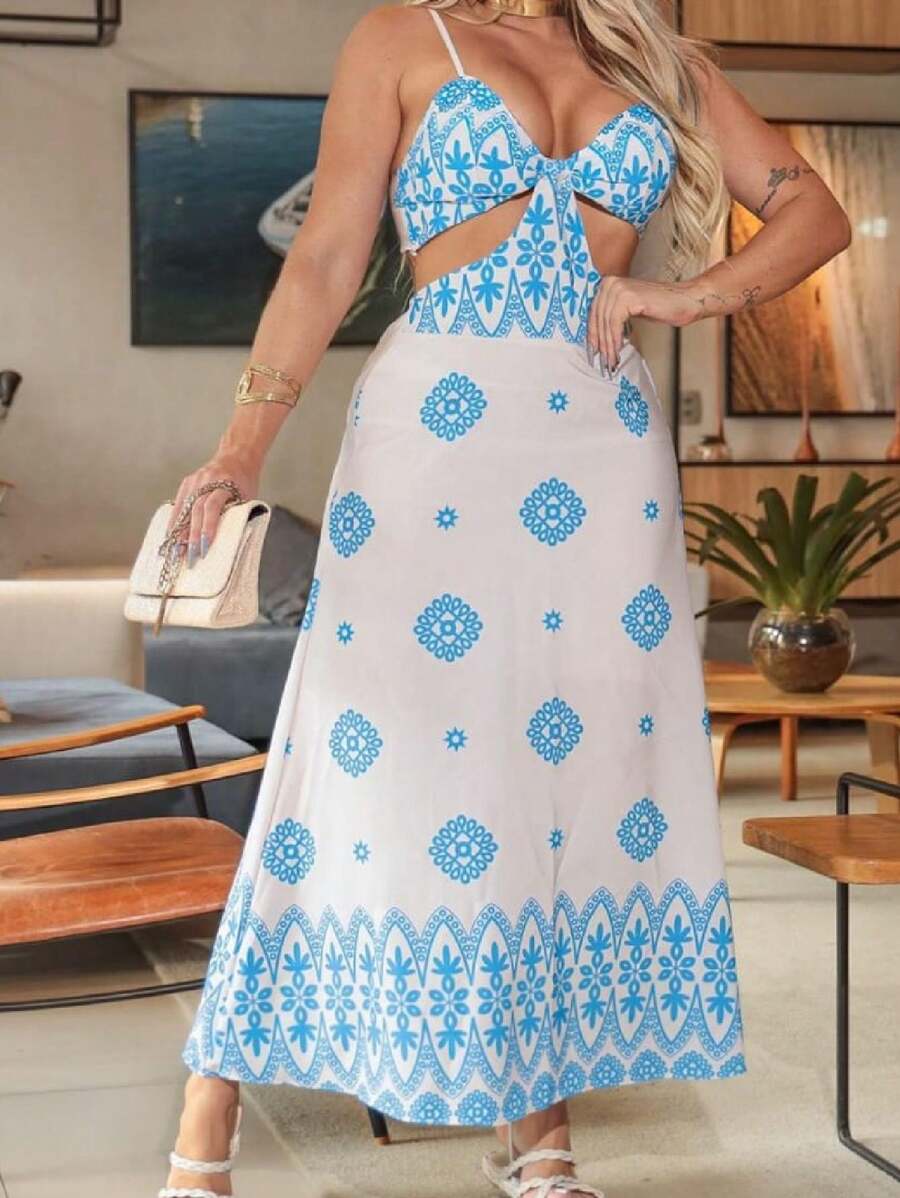 VESTIDO FEMININO BRANCO E AZUL - Branco - Visão 1