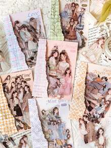 1 Pack Of Pet White Ink Stickers For Daily Life Decoration, Artistic And Creative Images For Girls' Collage Materials
