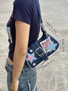 Y2K Style Retro Motorcycle Star-Shaped Bag, Clutch Bag Or Crossbody Bag, Perfect For Music Festivals, Parties And Banquets For Womentrendy Star Print Women Bag - Blue - View 4