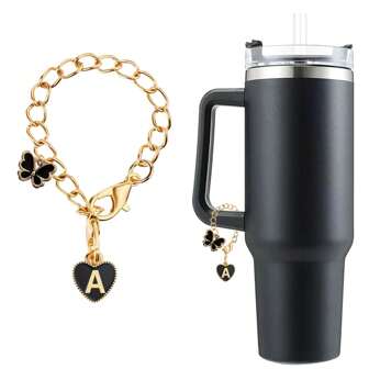 全新花朵字母吊饰配件吸管盖杯盖姓名 ID 牌首字母手柄个性化吊饰适用于 30&40 盎司玻璃杯水杯手柄识别字母吊饰链，母亲节礼物