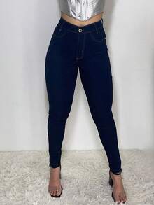 Women Jeans - 深色水洗藍 - 查看 1