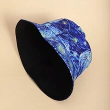 Boho 1入組塗鴉火烈鳥印花時尚可反轉漁夫帽，適合日常穿著（隨機圖案） - 彩色 - 查看 10