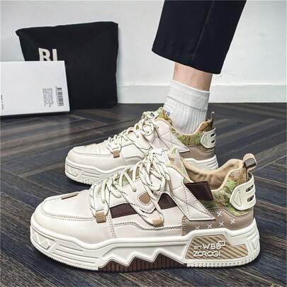 Nuove Scarpe Da Ginnastica Sportive Dal Design Di Blocco Colore Con Suola Spessa Per Uomo, Scarpe Casual Primavera Studenti Scarpe Da Uomo