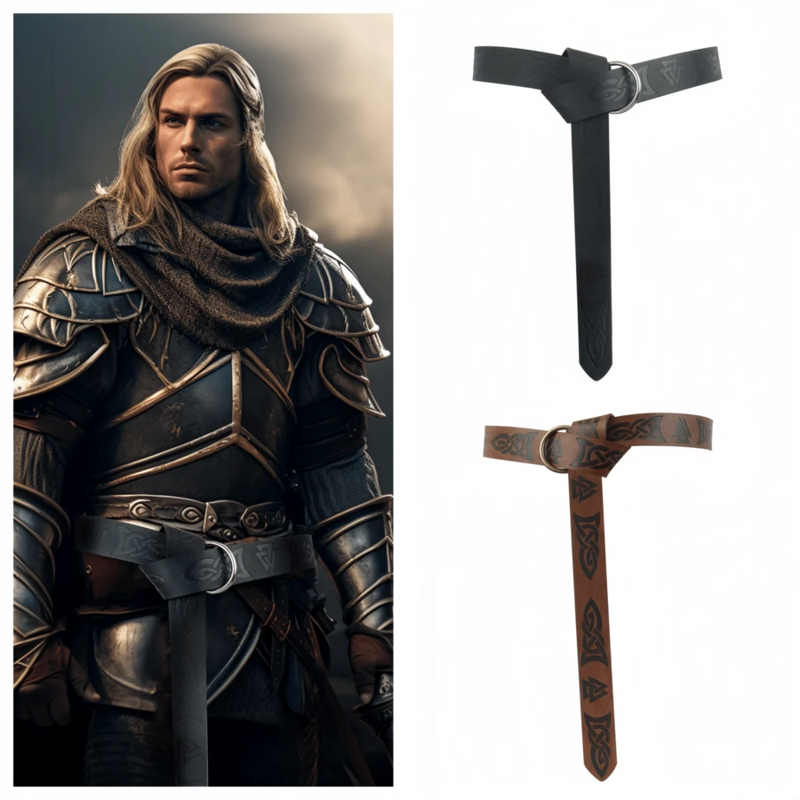 Thắt lưng hiệp sĩ thời trung cổ cho nam LARP Phục hưng O Ring Thắt lưng màu đen nâu cho áo dài Viking Trang phục hóa trang Halloween - A - Xem 1
