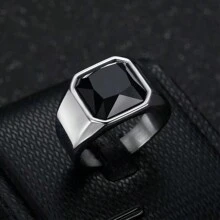 1件装奢华不锈钢首饰，几何红蓝黑立方氧化锆戒指，男士商务风配饰，周年纪念/派对礼物 - 戒指 - 查看 18