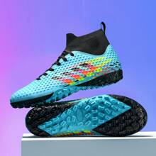 1pair New Style Unisex Stripe Soccer Shoes Tf Studs Anti-Skid Training Shoes, Professional Football Sportswear, Black Classic High-To-Low Football Shoes