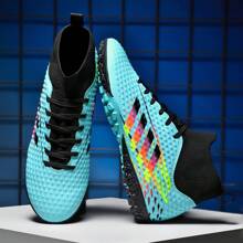 1pair New Style Unisex Stripe Soccer Shoes Tf Studs Anti-Skid Training Shoes, Professional Football Sportswear, Black Classic High-To-Low Football Shoes