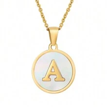 1pc 18k Gold Plated Titanium Steel Necklace With Seashell Pendant, A To Z Alphabets Personalized Necklace Best Gift For Daughter And Suitable For Women - Gold - View 6