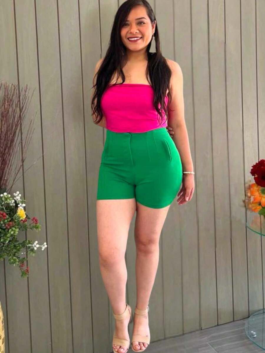 Short Pinzas Tiro Alto - Verde - Ver 1