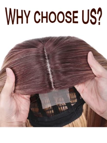 28英寸長直頭發,淺啡混金色中間蕾絲位合成褐色漸變色自然直頭髮女士假髮,適用於日常和派對,淺啡混金色 - 亞麻棕 - 查看 4