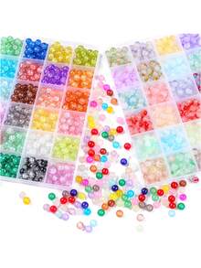 480顆8mm圓珠,夢幻果凍、玻璃珠、散珠裝在24格收納盒裡,可自行diy手鍊、項鍊和珠寶材料,母親節手工禮物適用於女孩 - 彩色 - 查看 1