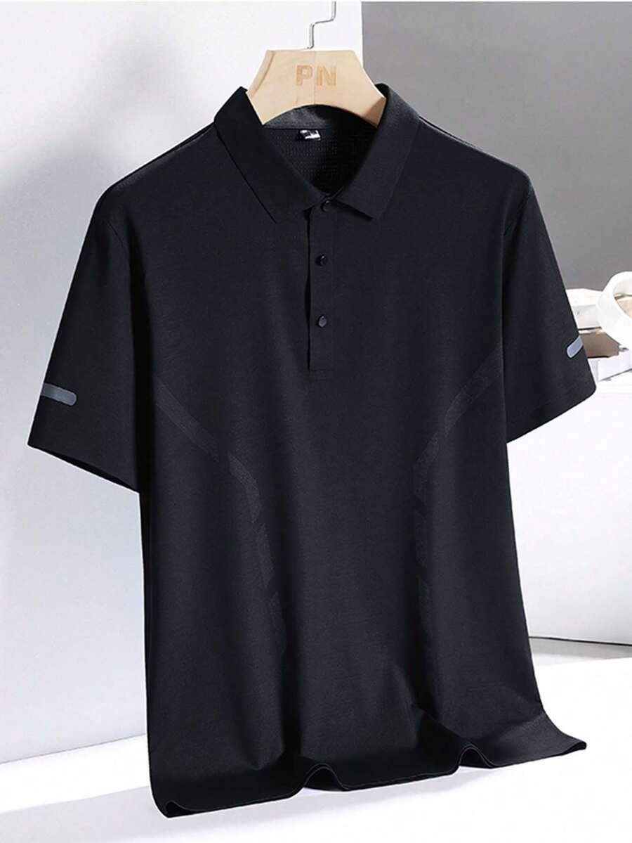 男士夏季短袖polo衫,舒適透氣,快干涼爽,適合戶外休閒穿著 - 黑色 - 查看 1