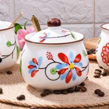 1pc Ceramic Sugar Bowl With Lid And Stainless Spoons, For Home Kitchen Restaurant Hotel, Kitchen Supplies, Tableware Accessories - Multicolor - View 6